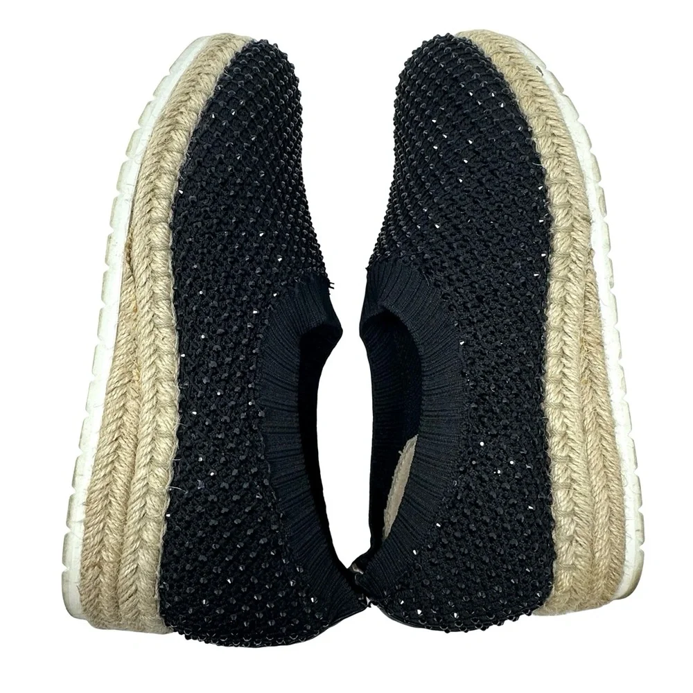 Adrienne Vittadini Sport Nicola Black Sequin Slip On Espadrille Wedges Size 9